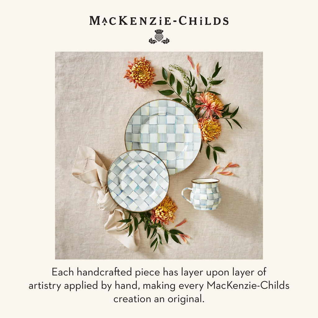 MACKENZIE-CHILDS Enamel Salad and Dessert Plate, Small Plate for a Dessert or Appetizer Dish, 8 Inches, Set of 4, Gray-and-White Sterling Check