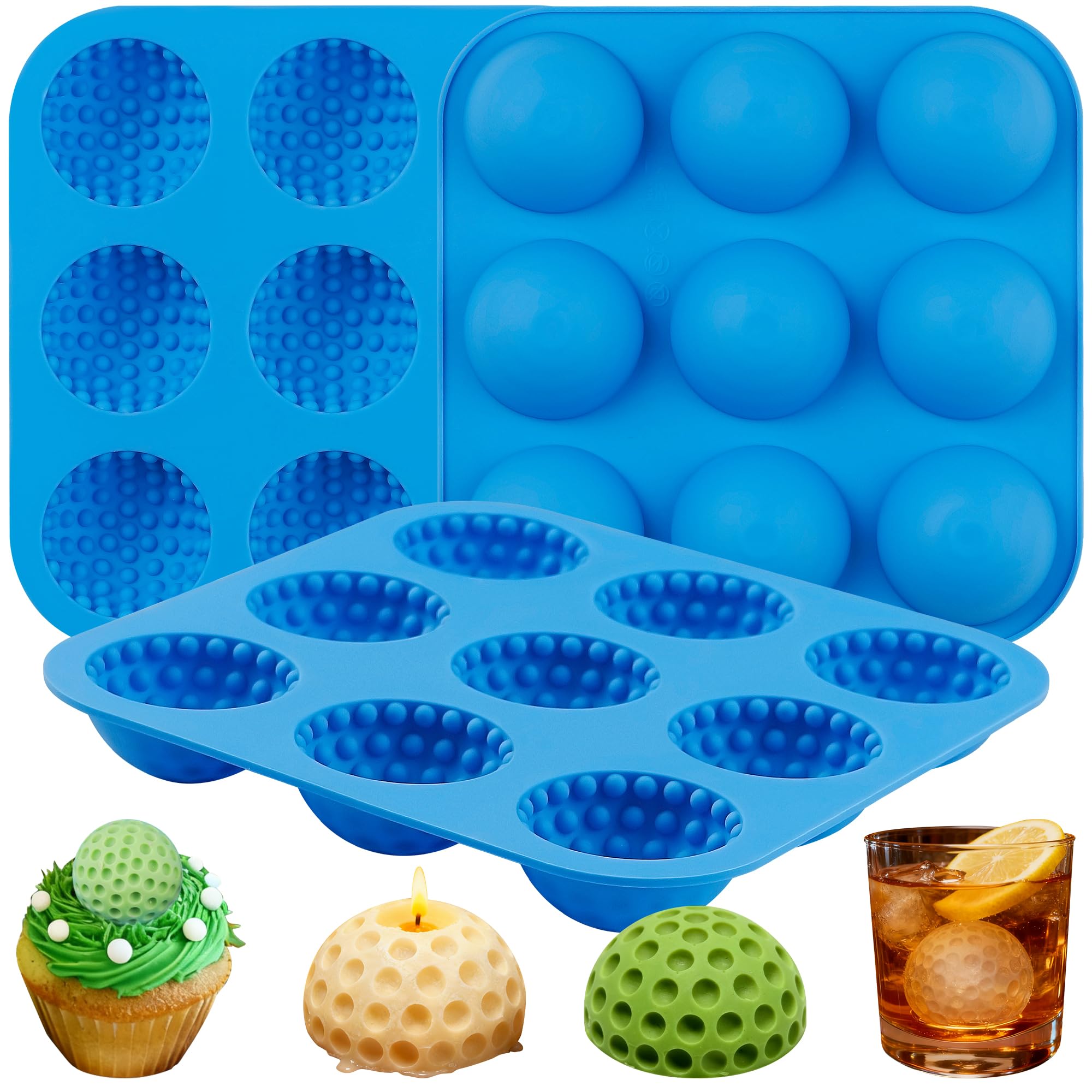 Sidosir Large Golf Ball Chocolate Silicone Molds for Cake Decorations,9-Cavity 3D Golf Ball for Ice, Hot Chocolate Bomb
