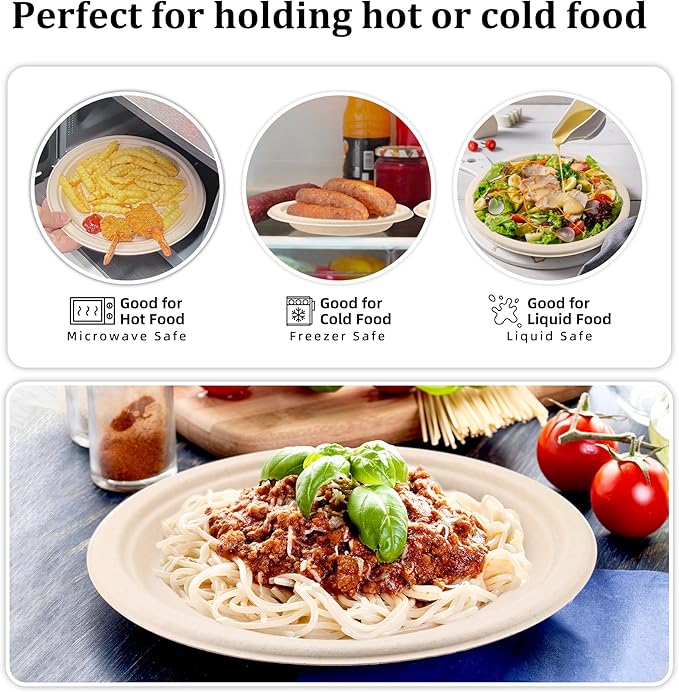 FEHHTO Compostable Paper Plates Set, 250PCS Disposable Heavy-Duty Sugarcane Plate and Eco-Friendly Utensil Biodegradable Dinnerware Plates, Extra Long Forks & Knives & Spoons for Party