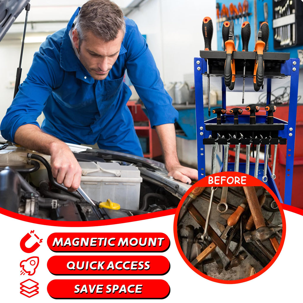 ULIBERMAGNET Magnetic Screwdriver Holder,Magnetic Wrench Holder,Heavy Duty Black Metal Tool Storage Organizer,Set of 2 Magnetic Mount Tool Holder for Garage,Workbench,Tool Cart,PegBoard