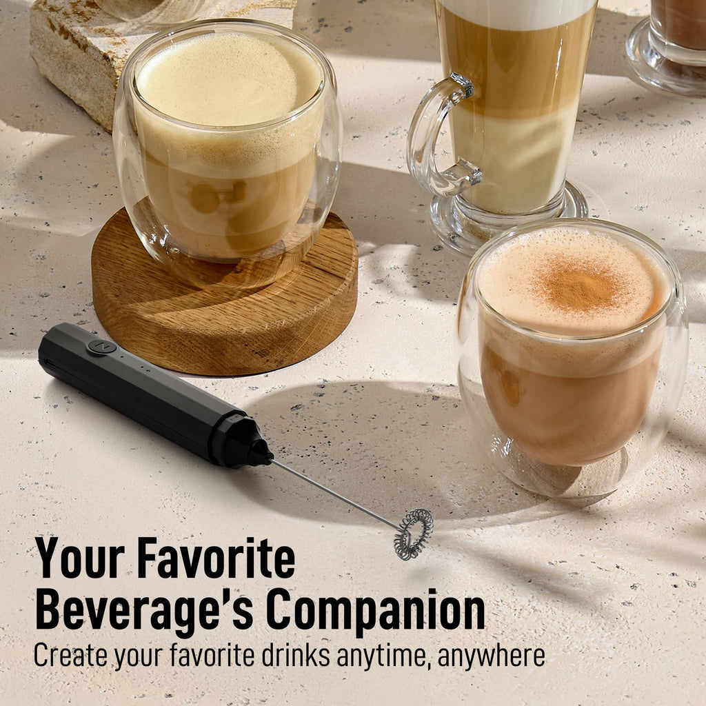 Zulay Rechargeable Milk Frother – 3-in-1 Handheld Frother Wand with Travel Case & USB-C Charger – Single, Double & Egg Whisk for Latte, Cappuccino, Matcha, Protein Shakes - Froth N Go Deep Black