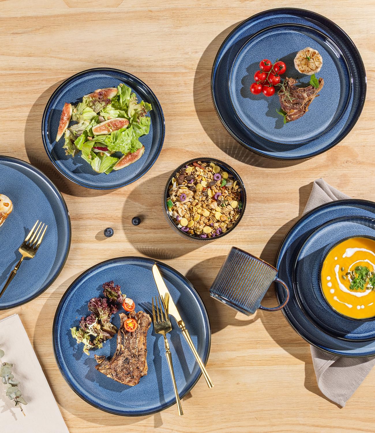 TheTerra Ceramic Dinnerware Set for 8, 24-Piece Plates and Bowls Set