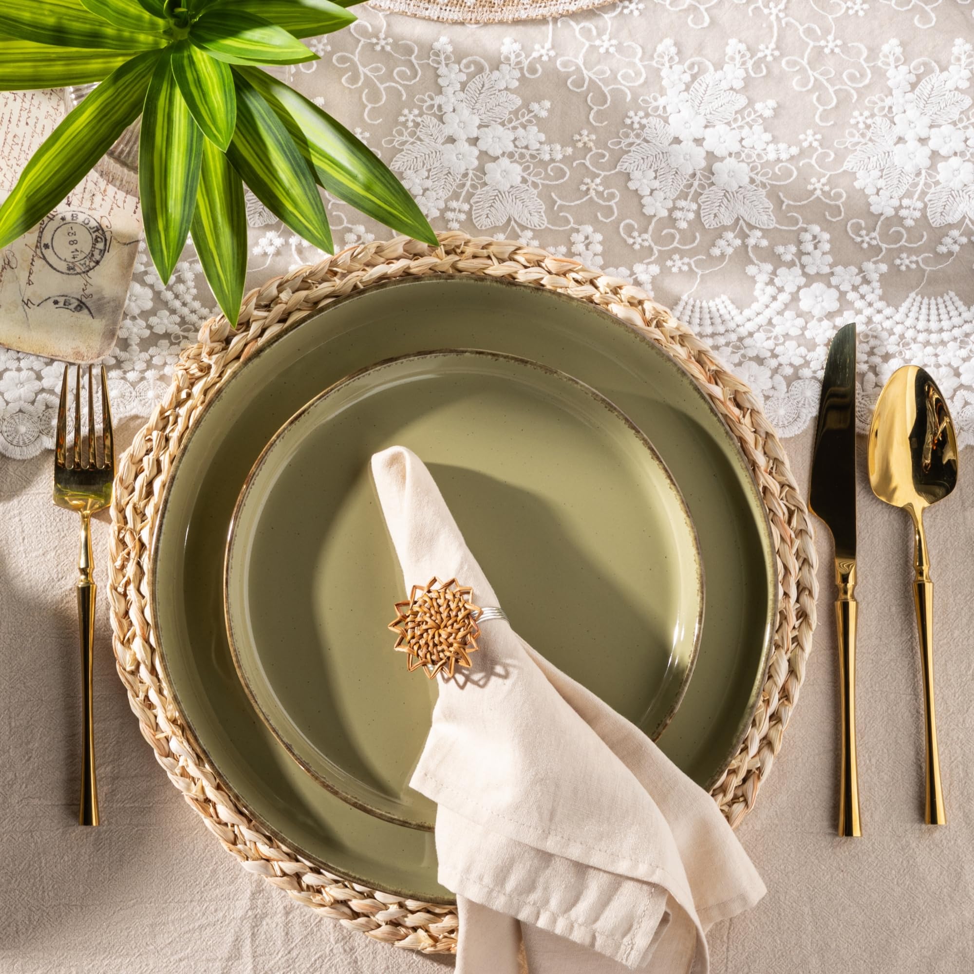 AmorArc Dinnerware Sets for 4, 12 Pieces Ceramic Plates and Bowls Set