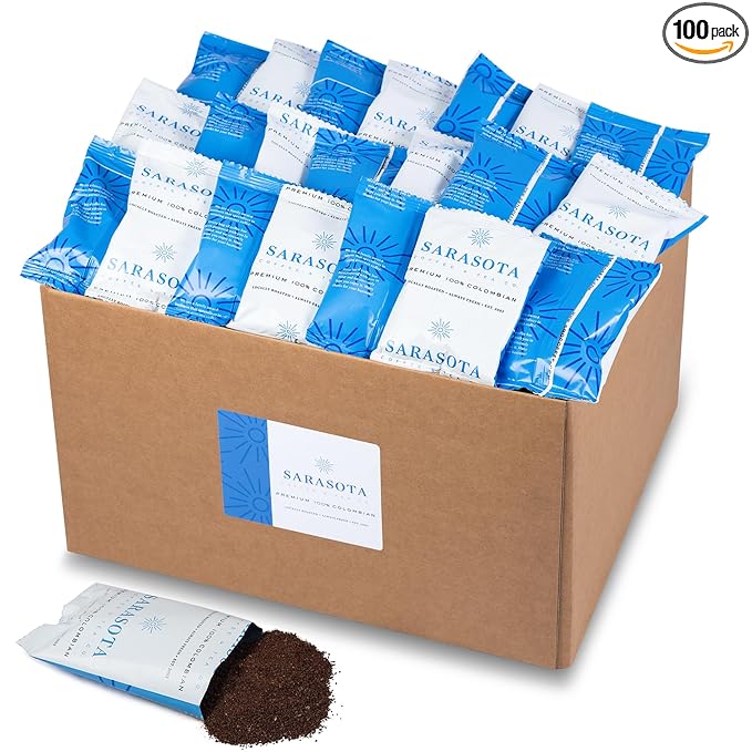 Colombian Coffee Packets – Medium Roast Ground, 2oz Bulk Portion Packs for 12-Cup Drip Maker, Pre-Measured Fractional Bags, 100 Count