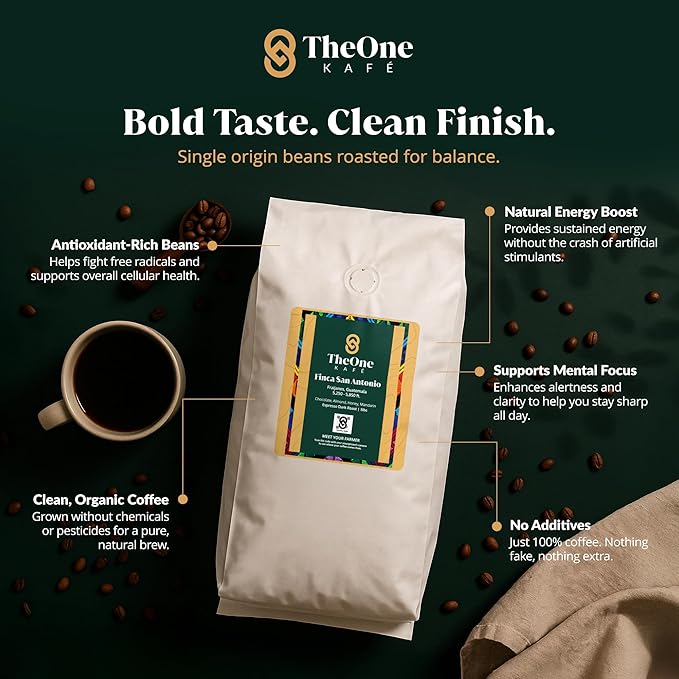 TheOne Kafé Guatemala Dark Roast Whole Bean Coffee – Organic, Single Origin, Premium Specialty Coffee, Ethically Sourced, Smooth & Rich Flavor – Fresh Roasted for Espresso, Drip, Pour Over – 5 lbs