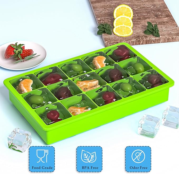 3 Pack Silicone Ice Cube Trays, 1.2" Perfect Square Molds, 1oz (2 tbsp) per Well for Baby Food & Coffee, Odorless Food Grade, BPA Free, Easy Release Flexible Ice Trays for Whiskey, Cocktail