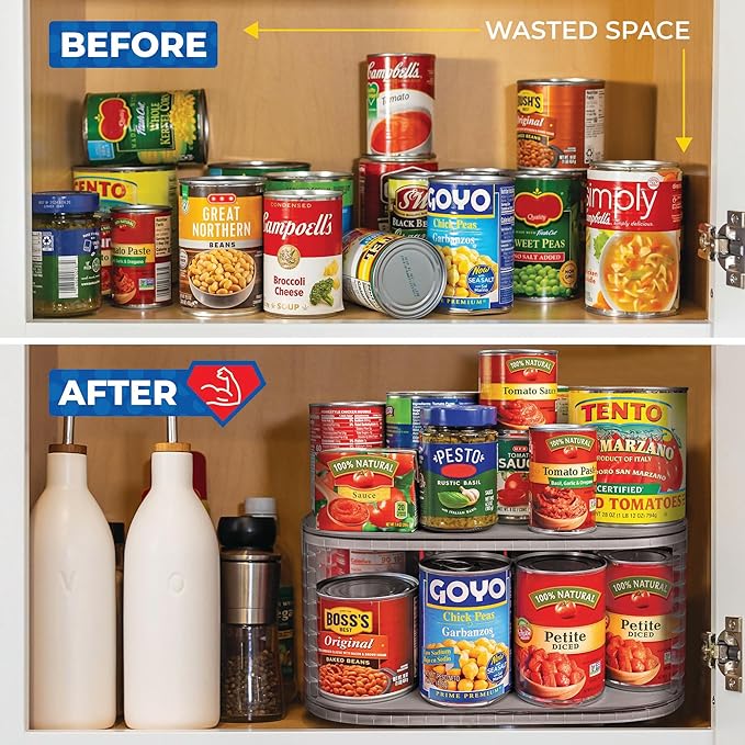 Mighty Susan 2-Tier Lazy Susan Pantry Organizer – Steel Reinforced Turntable for Kitchen Cabinets & Pantry Storage – Heavy-Duty Can Organizer Holds Up to 30 lbs – Rotates 360° – Includes 2 Bonus Bins