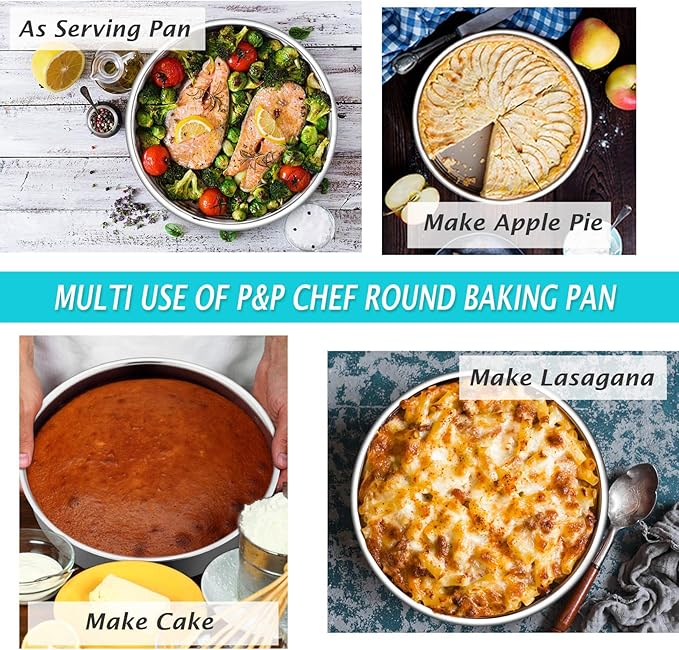 P&P CHEF 9.5 Inch Round Cake Pan Set of 3, Stainless Steel Baking Cake Pans