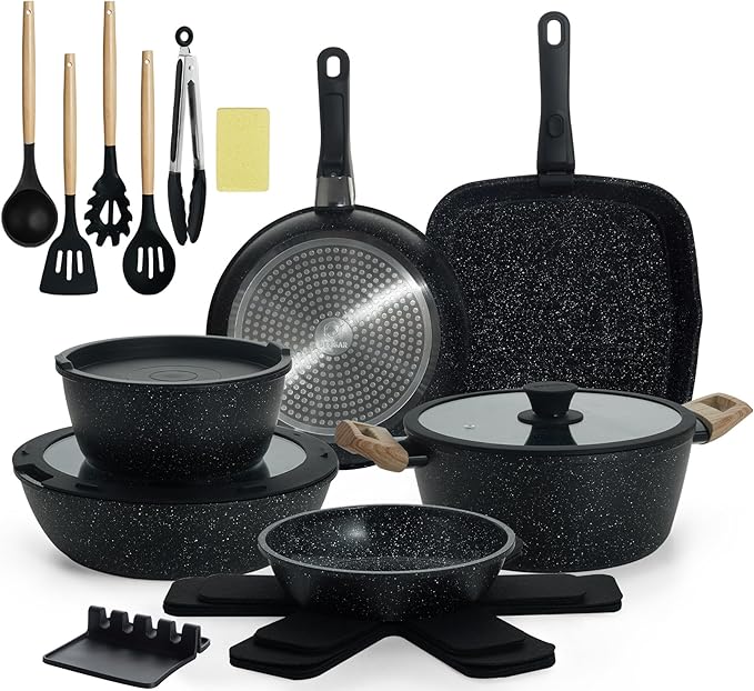 BECIGAR 23pcs Ceramic Pots and Pans Set, Nonstick Detachable Handle Cookware, Induction Kitchen Cooking Set with Removable Handle,include Frying Pans & Saucepans Oven Safe(Green)