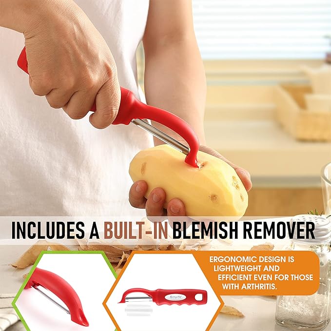 Spring Chef Swivel Vegetable Peeler with Ergonomic Handle, Set of 2, Red