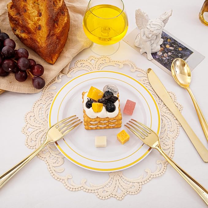 EI 360pcs Gold Plastic Silverware,Gold Silverware Disposable,Gold Forks and Spoons,Gold Plastic Cutlery include 120pcs Forks,120pcs Spoons and 120pcs Knives for Wedding,Afternoon Tea,Valentine's Day