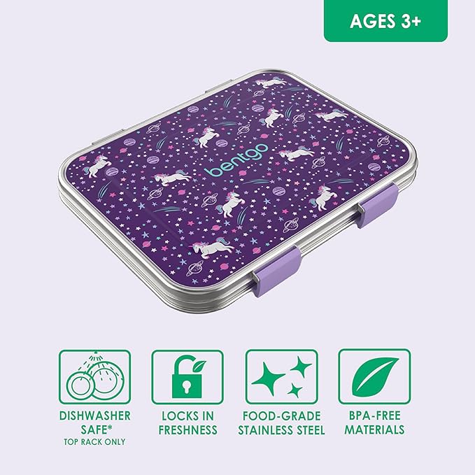 Bentgo Kids Prints Stainless Steel Leak-Resistant 3-Compartment Lunch Box