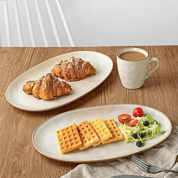 famiware Serving Platters Set of 3 Sizes - Oval, Cappuccino White