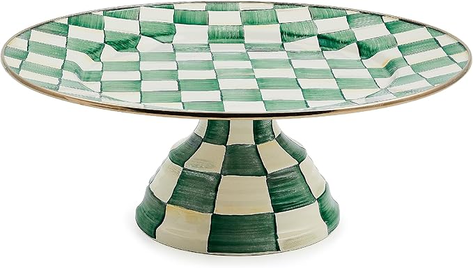 MACKENZIE-CHILDS Pedestal Platter, Large, Green-and-White Emerald Check