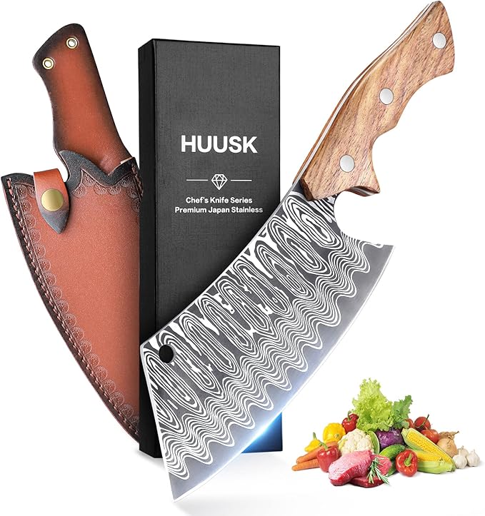 Huusk Meat Cleaver Knife with Sheath - Butcher Knives for Meat Cutting