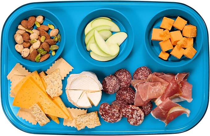 madesmart dipware 3 Bowl Serving Tray, Stackable & Removable Dip Bowls for Charcuterie, Guacomole, Snacks, Veggies, Premium Dishwasher & Microwave Safe, Multipurpose Plate & Bowl, Ocean