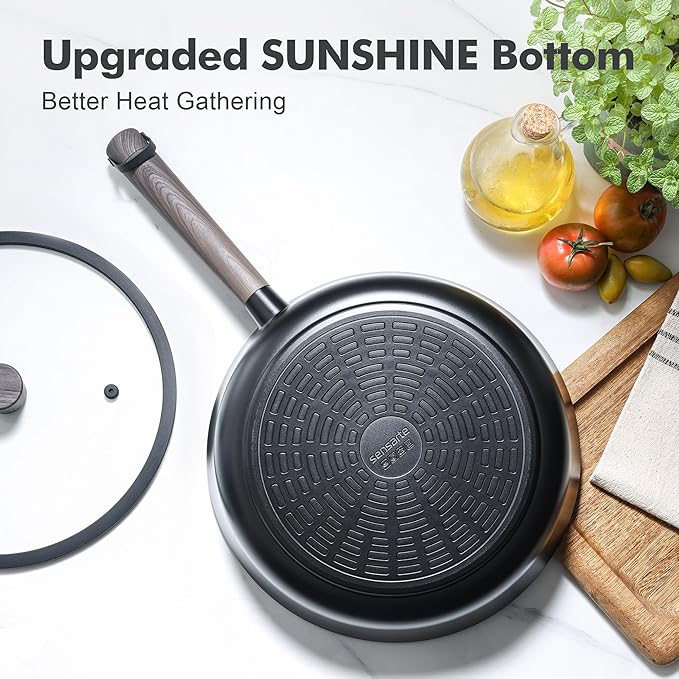 SENSARTE 15Pcs Nonstick Cookware Set Pots and Pans Set Kitchen Cooking Frying Pans with Stay-cool Handle, Dishwasher Safe, Induction Compatible, PFOA/PFOS Free, Black