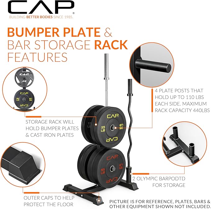 CAP 190lb Economy Olympic Bumper Plate Set with Compact Storage Rack