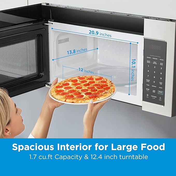 Midea Over the Range Microwave Oven, 1.7 Cu.Ft, 1000W, Stainless Steel