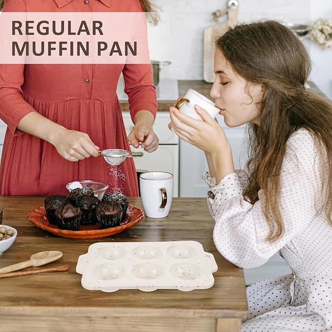 2 Pack Silicone Muffin Pan - Non Stick Collapsible Metal-Reinforced Frame Cupcake Pan with Handles 6 Cup Regular, BPA Free Cupcake and Medium Muffin Tray, Baking Pan Molds for Oven Dishwasher Safe