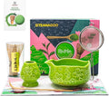 TEANAGOO 7-PCS Green Matcha Whisk Set, Complete Ceremony Start Kit, Ceramic Chawan Bowl with Spout, Whisk & Accessories, Traditional Matcha Tea Set for Lattes& Gift Giving