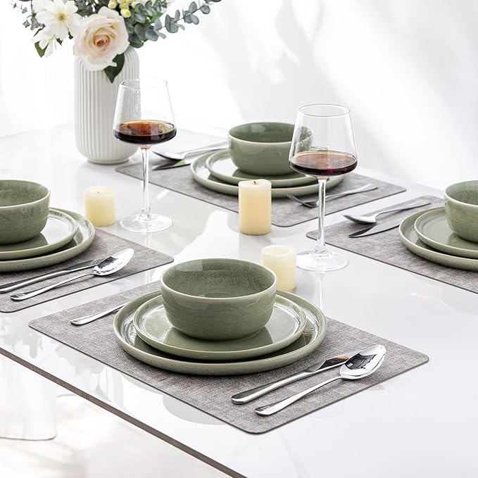 AmorArc Stoneware Dinnerware Sets for 6, 18Pcs Plates and Bowls Sets Dishes
