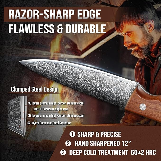 DRAGON RIOT 5 Inch Damascus Paring Knife, VG10 Steel, Fruit Knife | VG10 Steel Core, Ergonomic Wood Handle, For Slicing, Chopping and Everyday Food Prep