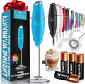 Zulay Kitchen Powerful Milk Frother Wand With Duracell Batteries - Ultra Fast Handheld Drink Mixer - Electric Whisk Foam Maker for Coffee, Lattes, Cappuccino & Matcha - Z1 Motor - Blue Teal