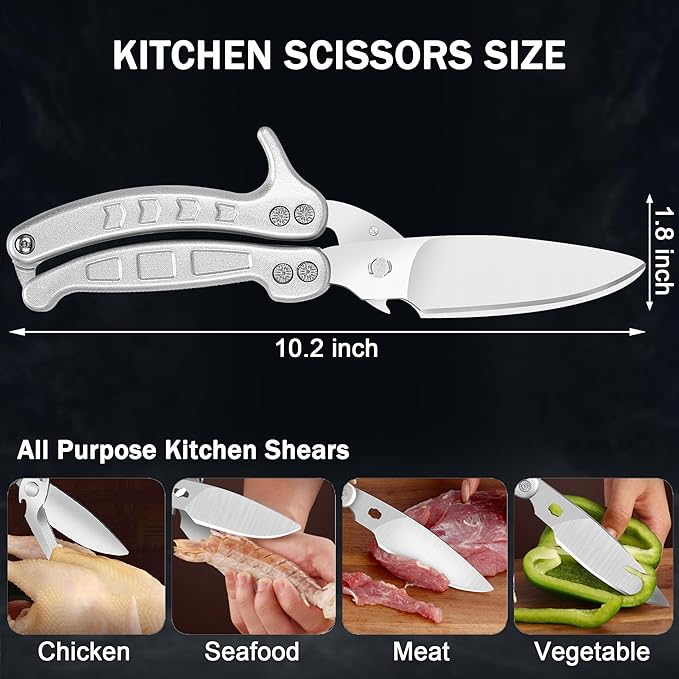 SLEMOON Heavy Duty Kitchen Shears,Poultry Shears with Safety Lock,Silver