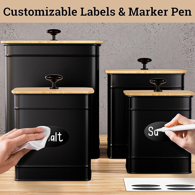 Kitchen Canisters for Countertop Set of 4 w/ Chalkboard Labels & Marker Pen