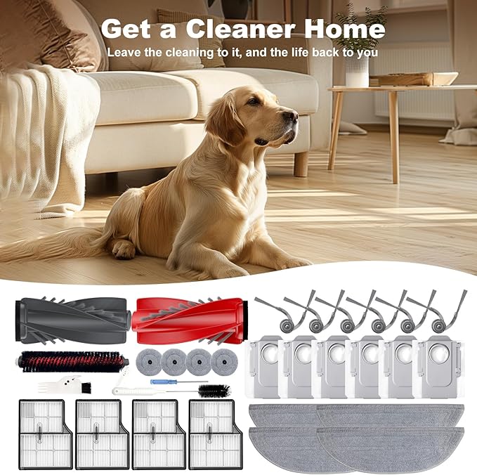 Yivy Saros 10 Accessories, 30pcs Replacement Kit for Roborock Saros 10/G30 - Accessory Set with 2 Roller Brushes, 6 Side Brushes, 4 Filters, 4+4 Mop Pads, 6 Dust Bags, 1Self-Cleaning Brush