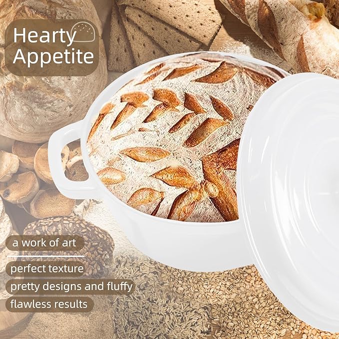 Sourdough Starter Kit with Dutch Oven, 24cm White Baking Pot, 4 Proofing Baskets, Starter Jar, Digital Scale, Bread Lame, Bread Bags & Silicone Mat for Beginners (White)