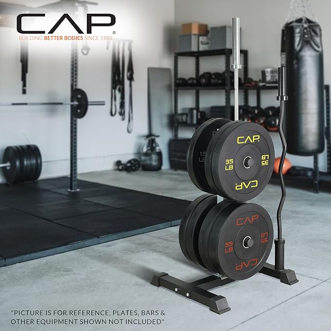 CAP 190lb Elite Olympic Bumper Plate Set with Compact Storage Rack