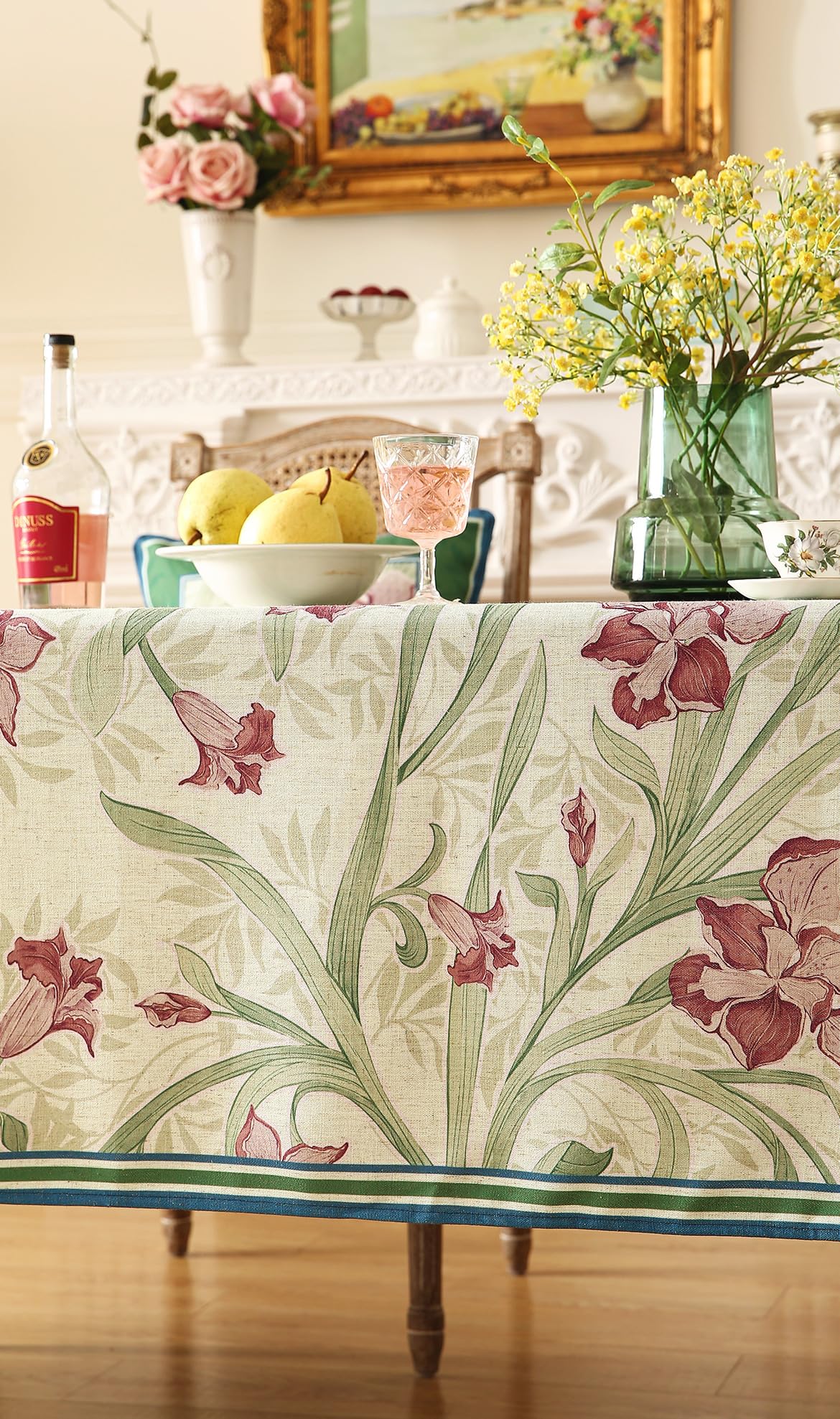 patdrea Designer French Vintage Green Rectangle Tablecloth,Vintage Linen and Floral Pattern Extra Long Table Cloth,Decor Table Cover for Kitchen Dining Christmas Thanksgiving,67"x118"-Tara a