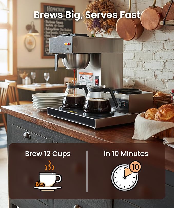 SYBO 12-Cup Commercial Pour Over Coffee Maker with 3 Warmers