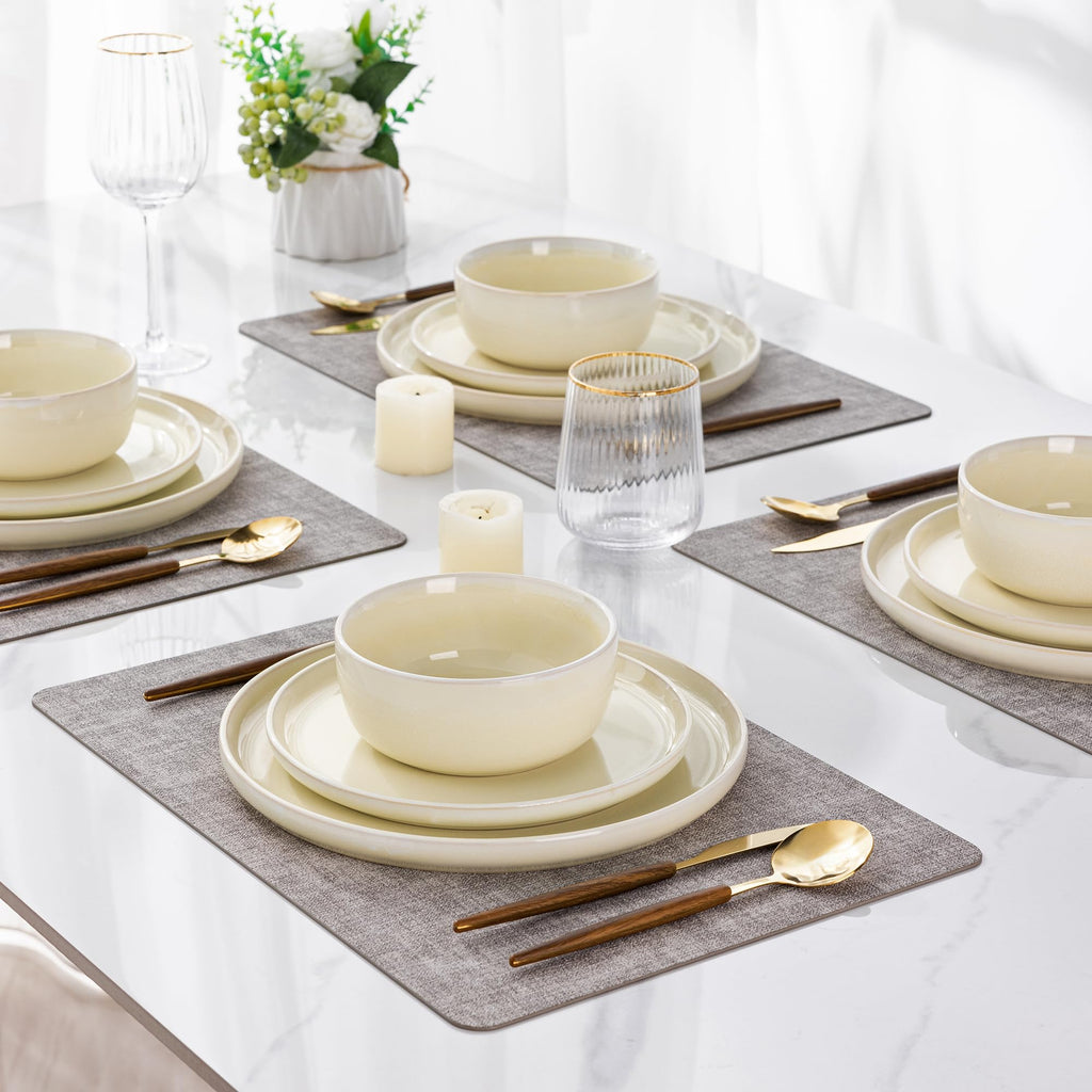 AmorArc Stoneware Dinnerware Sets for 4, 12Pcs Plates and Bowls Sets Dishes