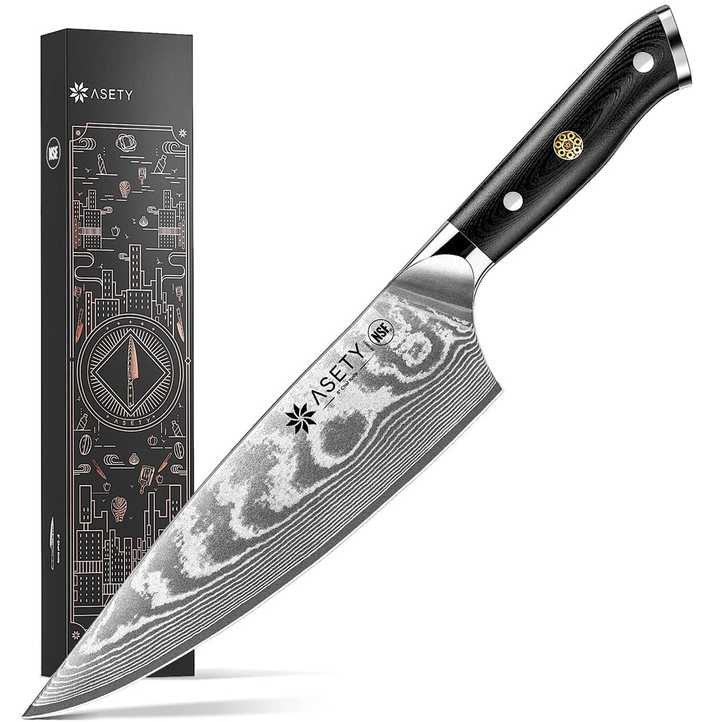 ASETY Damascus Chef Knife 8 inch, Japanese Knife with VG10 Steel Core