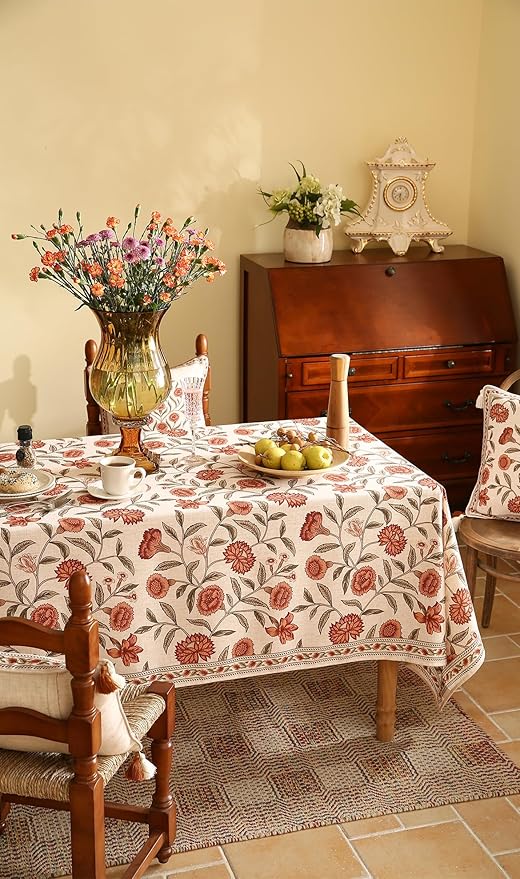 ISAENNE Designer French Linen Rectangular Tablecloth,79"x55"-Alvarado D