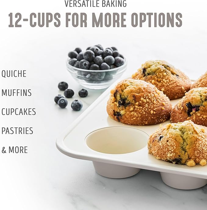 GreenLife 12 Cup Ceramic Nonstick Muffin Pan, Taupe