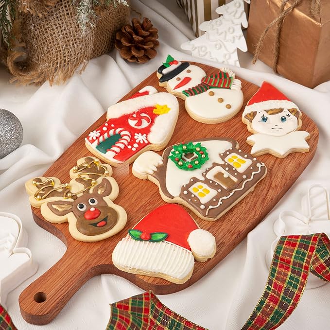 Flycalf Reindeer Cookie Cutters Christmas Shapes with Plunger Stamps Holiday PLA Baking Accessories Cutter Molds Gifts Decorative Party 3" Kitchen Cake Supplies