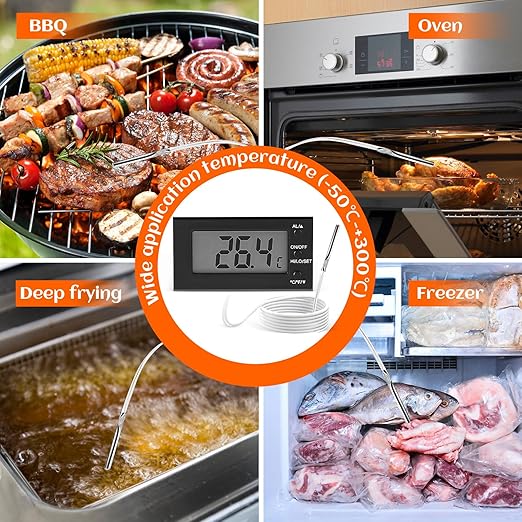 Digital Oven Thermometer -58°F to 572°F/-50°C-300°C, Thermometer with Probe, High Low Temperature Alarm, LCD, Celsius/Fahrenheit LXSZRPH (Black) (1)