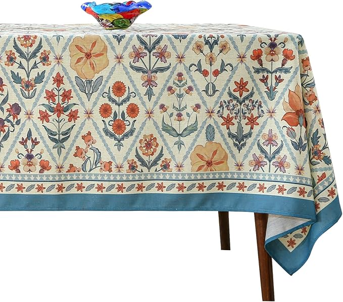 ISAENNE Designer Elegant Linen Rectangular Tablecloth,94"x63"-Floralsea A