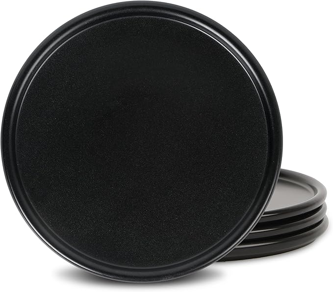 Stone Lain Eden Dinner Plate Set, 4-Piece Black Stoneware Plates - 10.75” Round Modern Tableware for Everyday Dining & Entertaining - Durable Dish Set, Microwave & Dishwasher Safe