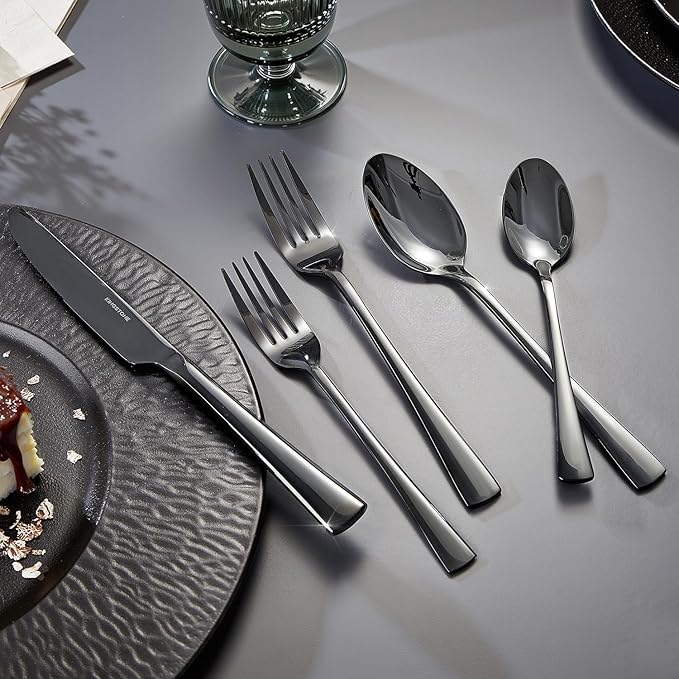 18/10 Flatware set for 4, 20 Piece Black Stainless Steel Silverware Set