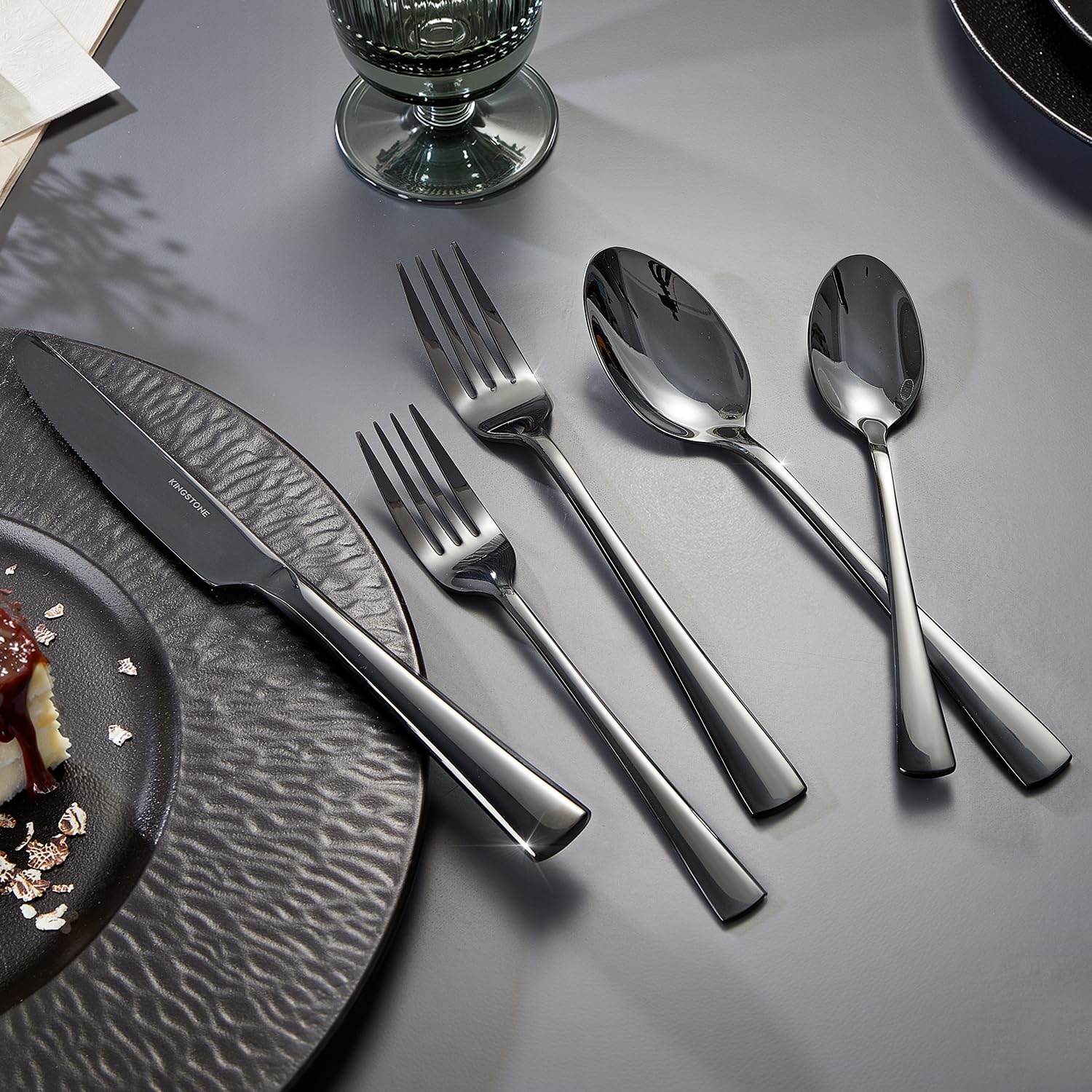 18/10 Flatware set for 4, 20 Piece Black Stainless Steel Silverware Set