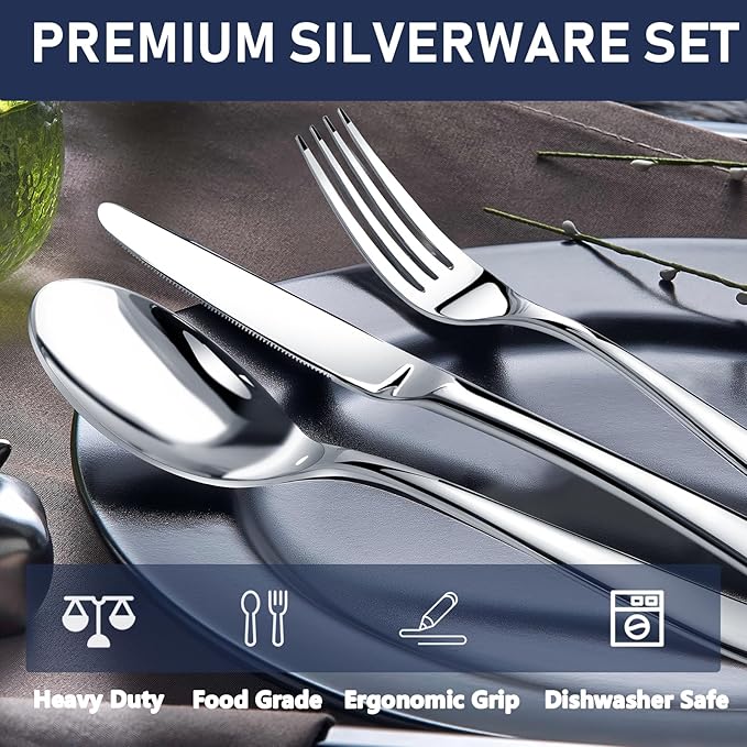 Heavy Duty Silverware Set for 6, Stainless Steel Flatware Cutlery Set