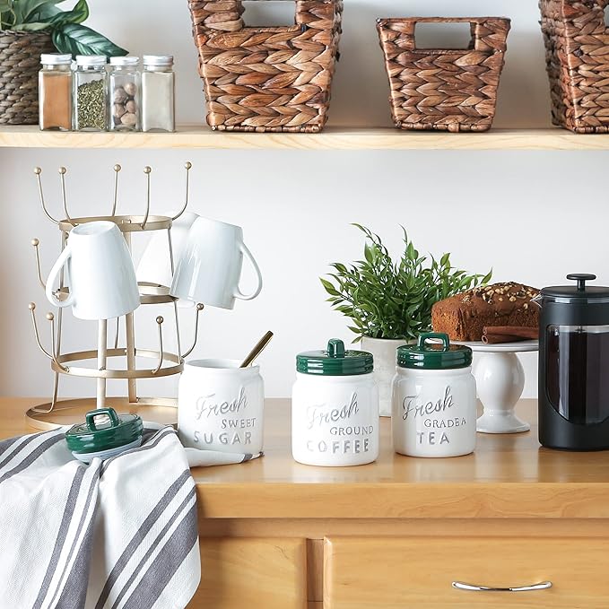 DII Kitchen Accessories Collection Ceramics, Jar Canister Set, Green, 3
