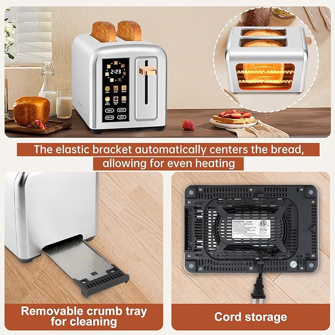 SEEDEEM 2-Slice Touchscreen Toaster, Stainless, 7 Shade, 1350W, Silver