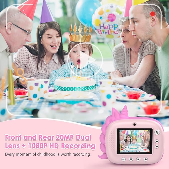 HiMont Kids Camera Instant Print, Selfie Digital Camara for Kids with Print Paper & 32G Card, 2.5K Video & Instant Print Camera with Color Pens for DIY, Fun Gift for Girls Boys 3-12 Years Old (Pink)