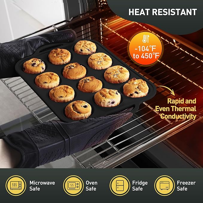 Socisen 2 Packs 12 Cups Silicone Muffin Pan with Metal Reinforced Frame Regular Size Cupcake Tray Egg Mold Wedding Day Engaged Engagement Hostess Couple Newly Wed House Christmas Married Unique Gift